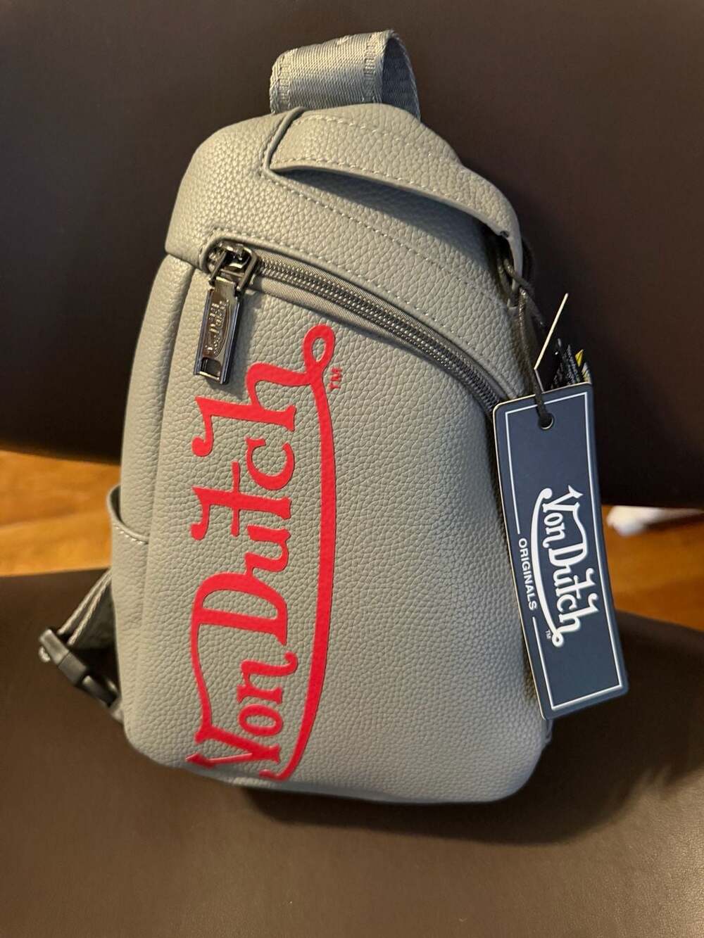 Von Dutch Sling Bag Grey Faux Leather
